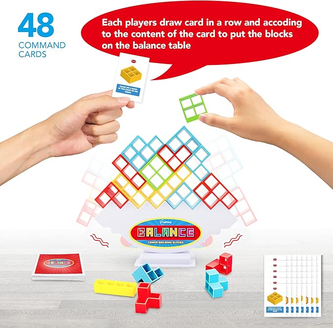 iYuePeng 48Pcs Drop Tetra Balance Tower Game - Fun Stacking Building Blocks for Kids Age 3+ - Develops Dexterity, Patience, and Fine Motor Skills