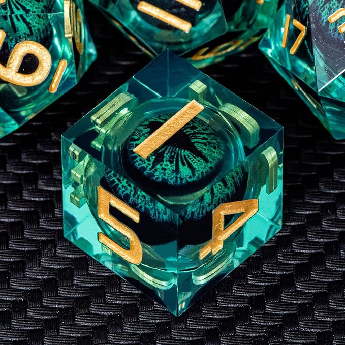 ARUOHHA Dragon Eye Dice Liquid Core DND Dice Green Sharp Edged Dice Set with Gift Box, Polyhedral D and D Dice Set Role Playing Game D20 D12 D10 D8 D6 D4