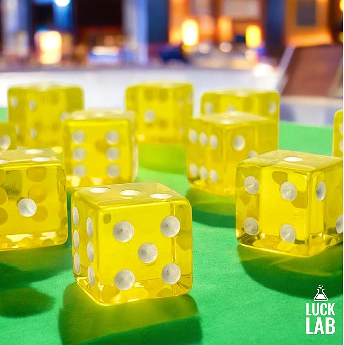 Luck Lab 10 Piece 19 mm Dice Pack - Acrylic and Translucent D6 Dice, Square w/Rounded Edge for Casino, Craps, RPG MTG DND Dice Table Games and Board Games (Yellow)