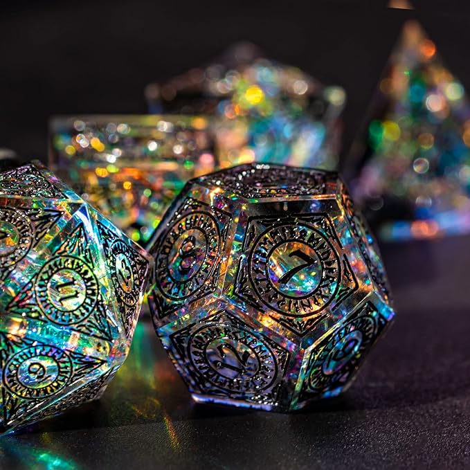 Cusdie Sharp Edges Dice DND, 7 PCs D&D Dice, Handcrafted Polyhedral Dice Set, for Role Playing Game Pathfinder (Black Pattern)