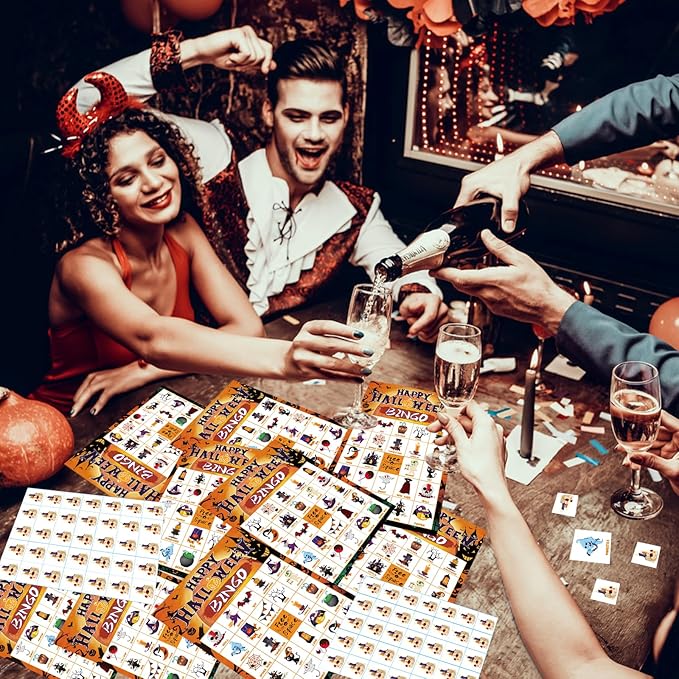 Halloween Bingo Set - 24 Player Game with Bingo Cards for Adults, Family Activities & Party Supplies