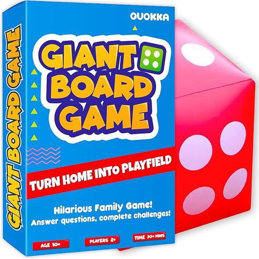 QUOKKA Giant Outdoor Games for Kids Ages 8-12 - Yard Card Game with Jumbo Dice for Teen Party - 250 Fun Challenges - Quick Set Up - Educational Quiz - Lawn or Floor - Learning Board Game