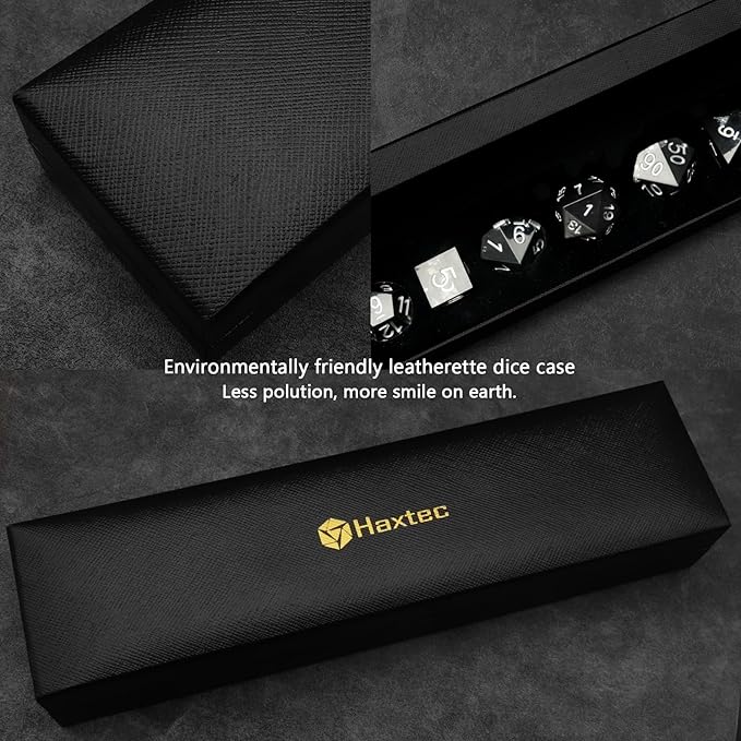 Haxtec Sharp Edge DND Dice Set - Black Swirls Resin Dice with Case for D&D RPG Role Playing Games