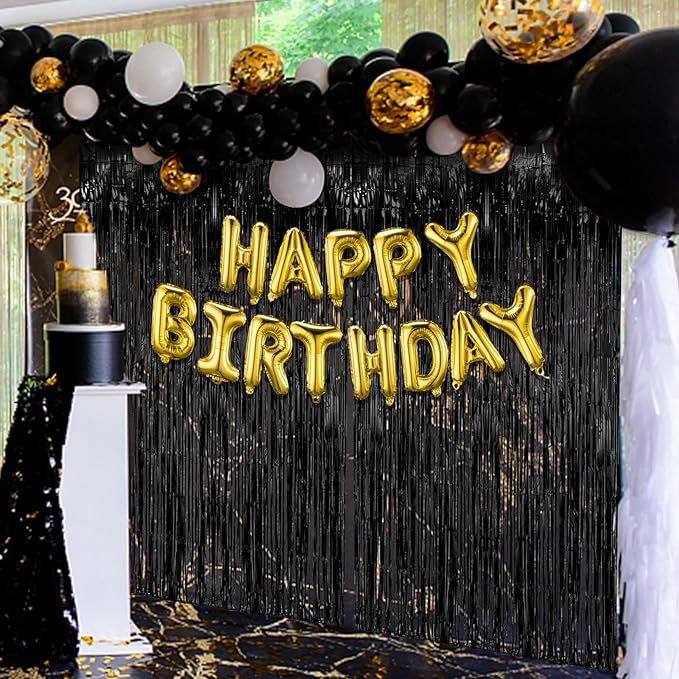 20 Pack Black Party Streamers Backdrop Tinsel Foil Fringe Curtains Halloween Party Decorations Birthday Wednesday Twilight Party Decorations Graduation Wizard Party Supplies