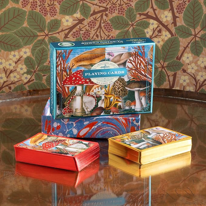 eeBoo Piece & Love: Mushroom Playing Cards - Includes 2 - 52 Card Decks, Traditional Decks with Beautiful Artwork & Gilded Edges