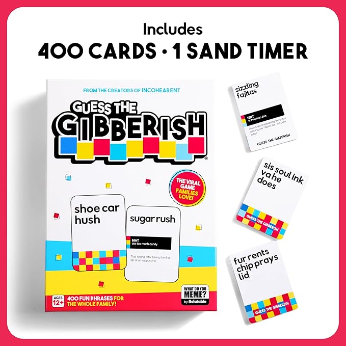 WHAT DO YOU MEME? Guess The Gibberish Card Game for Families by Relatable, Fun Kids Game 12+, Game Night with Friends, Great Idea, Includes 400 Cards, Instructions & Sand Timer