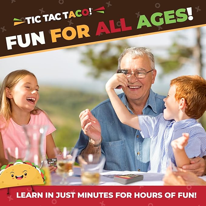 Tic Tac Taco - Family Card Game for Kids & Adults - Funny Card Games, Indoor Games for Groups, Fun Family Bonding - Easy to Play for Young Kids Ages 6+, 3-6 Players, 30min Playtime by Donut & Lola