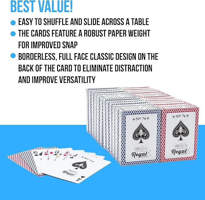 Regal Games - Bulk Playing Cards Set for Adults & Professionals - 24 Standard Decks, Large Print Deck of Cards - Blackjack, Euchre, Canasta, Poker Cards - Fun & Travel Playing Cards (24 Pack)