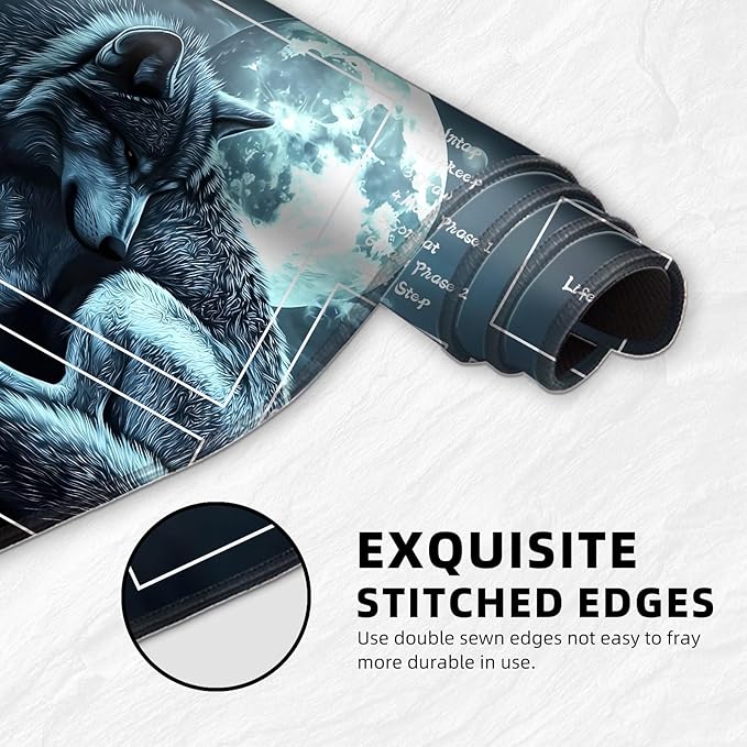for MTG Playmat with Zones Storage Bag,for TCG Playmat and Playing Card Mat for Magic Board Games, Wolf Non Slip Stitched Edges Game Mat, Rollable Foldable Card Playmats