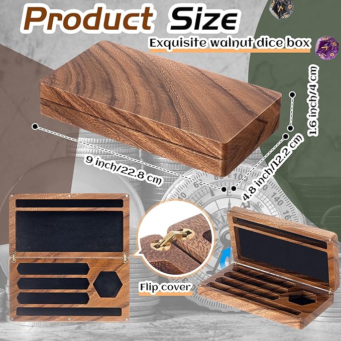 Walnut Dice Box 4.8 x 9 Inch Handmade Dice Tray for Rolling with Storage Phone Tablet Stand Magnetic Lock Secures Lid Portable Tray for Tabletop Rpg Board Games Gift(Walnut,Flip)