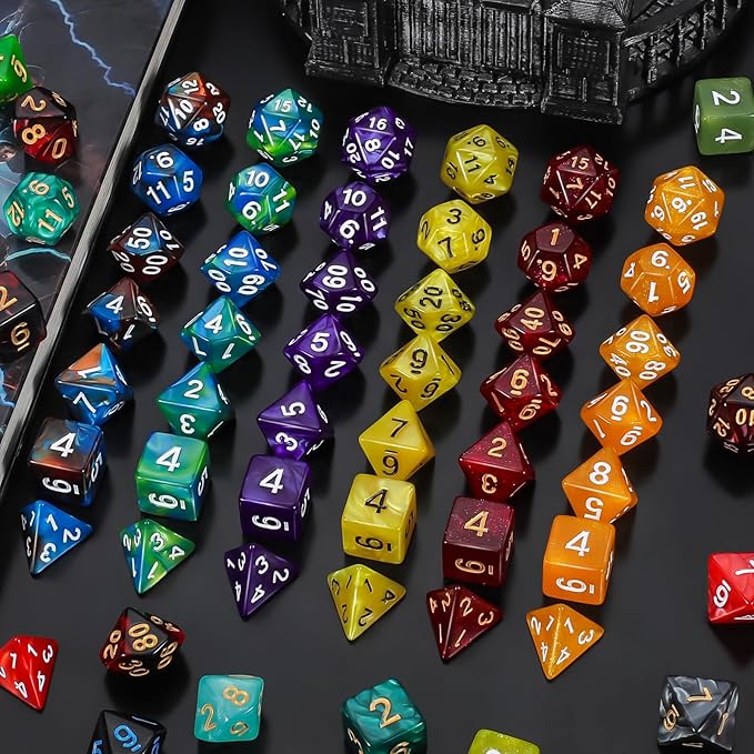 QMay DND Dice Set -25x7 (175pcs) Polyhedral Dice Compatible with Dungeons and Dragons D&D RPG MTG Table Games.25 Sets of 7 dice and a dice Bag
