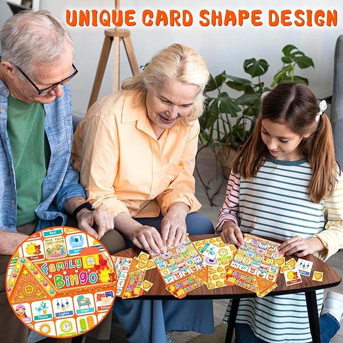 Family Bingo Game 24 Players Home Bingo Games for Family Reunion Games, Kids Bingo Cards Family Activity Party Bingo Game Supplies, Yellow