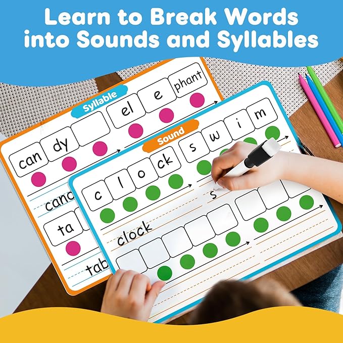 12 Packs Phonemic Awareness Dry Erase Board, Speech Therapy Material Dry Erase Phonics Games Flash Cards, Elkonin Boxes Science of Reading Spelling Manipulatives Classroom Materials Must Have