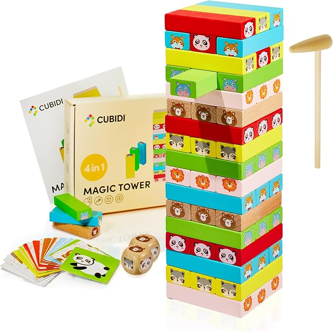 CUBIDI® Original Wooden Stacking Tumbling Tower Game That Promotes Development & Motor Skills of Toddlers Block Game for Children & Adults and Family