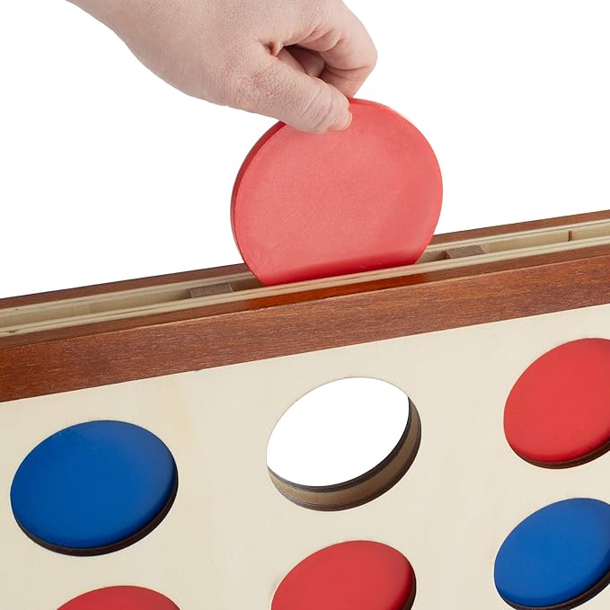 Hey! Play! 4-in-A-Row-Giant Classic Wooden Game for Indoor and Outdoor Play-2 Player Strategy and Skill Fun Backyard Lawn Toy for Kids and Adults