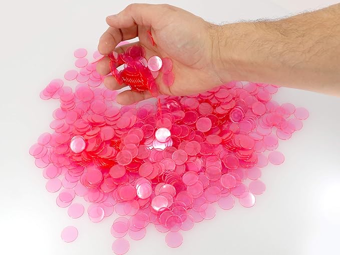 Regal Bingo Plastic Bingo Chips 1000 Pcs - Clear Transparent Counters Game Chips Set for Board Game - Fun Family Bingo Night - 3/4 Inch Pink Color