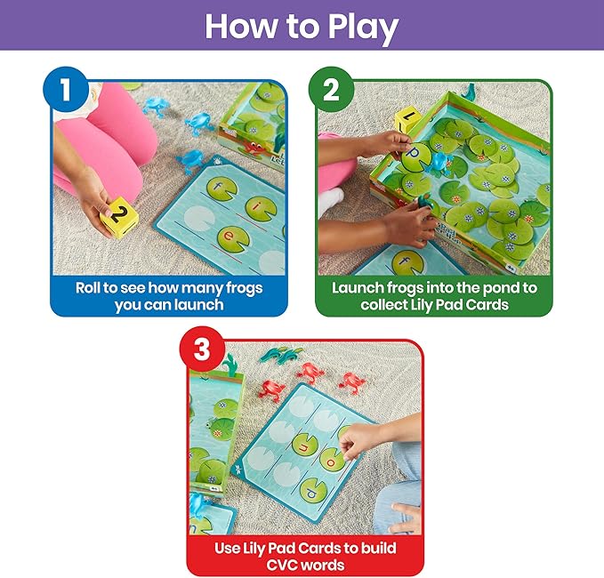 Hand2Mind Lily Pad Letter Hop - CVC & Sight Word Games, Fine Motor Skills Toys, Spelling & Word Making Activities, Family Learning Fun