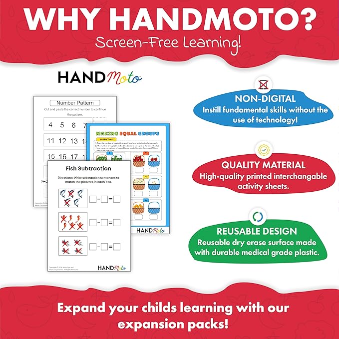 HANDMoto Math 2 Activity Pack – Educational Kids Activity Book for Preschool, Kindergarten, & Toddler Learning, Fun Math Workbook for Kids, Preschool Learning Activities for Children Ages 3-5
