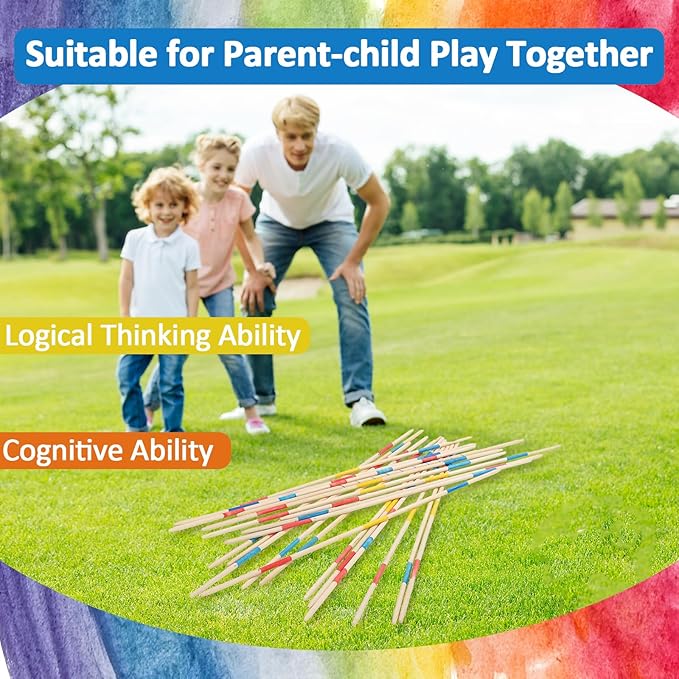 Large Pick Up Sticks, 19.60 Inch Wooden Pick Up Sticks Game for Kids, Classic and Funny Family Game (1 Pack Large Pick Up Sticks)