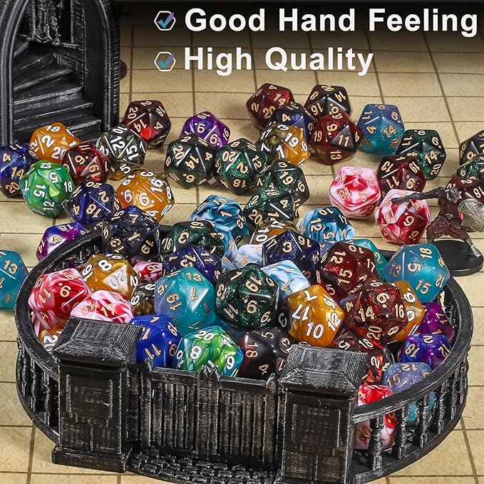 CiaraQ DND Polyhedral Dice (100pcs) with A Dice Bag Compatible with Dungeons and Dragons DND RPG MTG Role Playing Table Games (D20 dice, 10 Two Colors-100pcs)