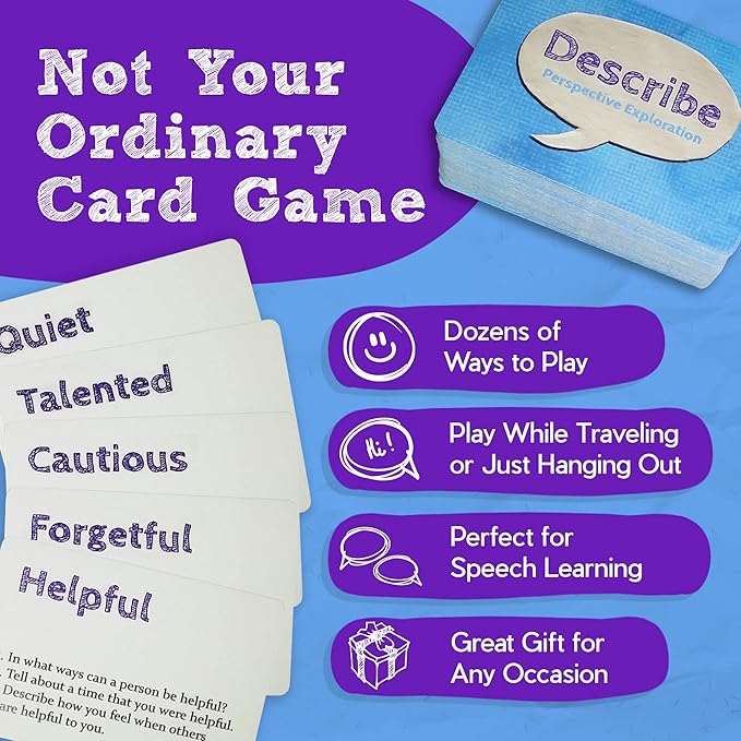 Describe Cards - All The Things Box, Over Two Dozen Games and Learning Activities for Families, Therapy, School, and More. Bundle Includes Deck One & Deck Two Conversation Cards with Activity Board.