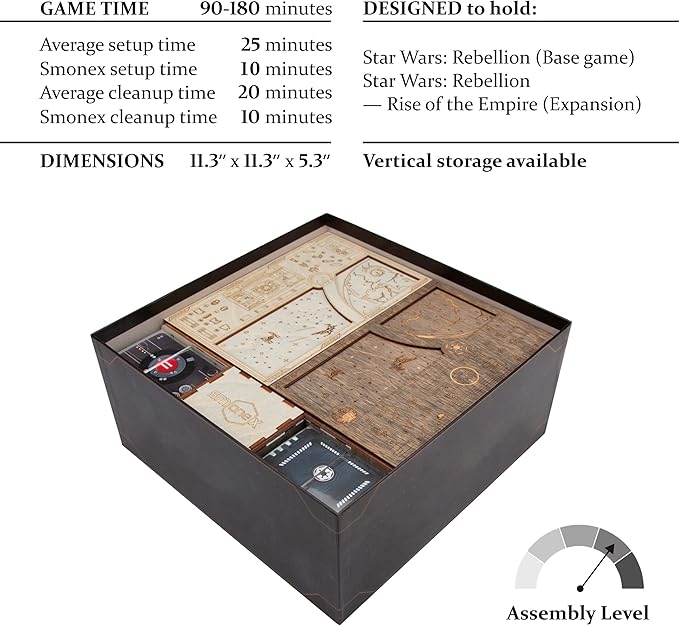Smonex Wooden Organizer Compatible with Star Wars: Rebellion Board Game and Rise of The Empire Expansion - Board Game Insert Made with Two Thematic Colors