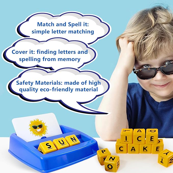 SINBEE Matching Letter Games for Kids Birthday Gift, Learning Toys Ages 3-8, Birthday Party Halloween Xmas Easter Gifts for 3 4 5 6 7 8 Year Old Boys Girls (Blue)