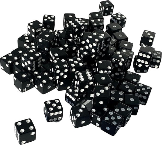 MR CHIPS D6 Standard 16 mm Opaque Dice with Pip Dots - 100 Pack - Black