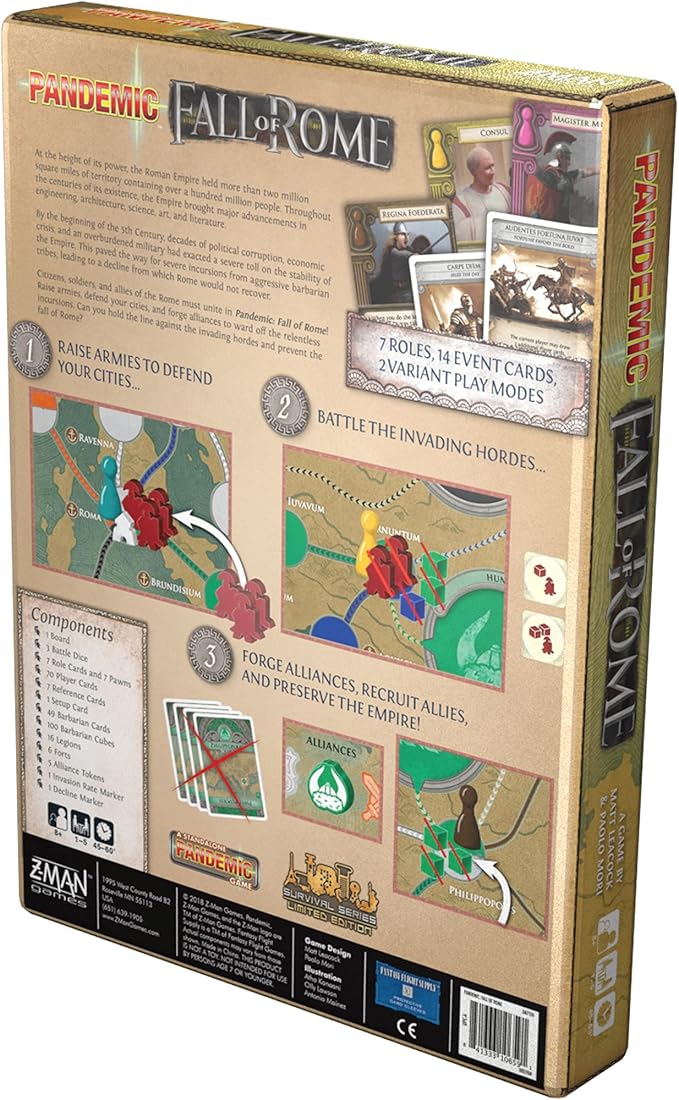 Pandemic Fall of Rome, Adults and Family,Cooperative Board Game | Ages 8+ | 1 to 5 Players | Average Playtime 45-60 Minutes | Made by Z-Man Games