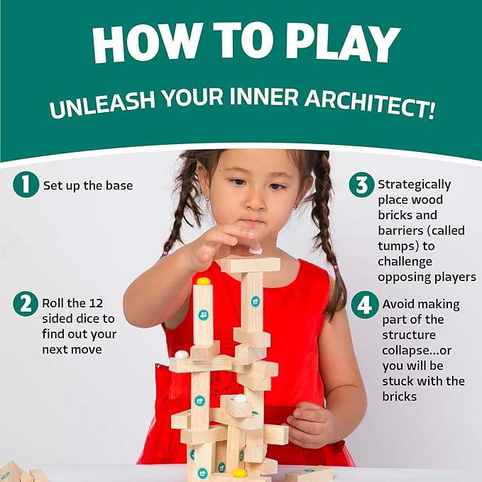 Wooden Block Stacking Tower Game – Fun Party Game & Family Board Game for Kids, Teens, & Adults – STEM Educational Game