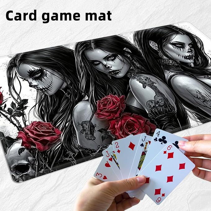 for MTG Playmat with Storage Bag, for TCG Playmat and Playing Card Mat for Magic Board Games, Non-Slip Gothic Women Desk Mat, Stitched Edges Game Mat, Rollable & Foldable Card Playmat