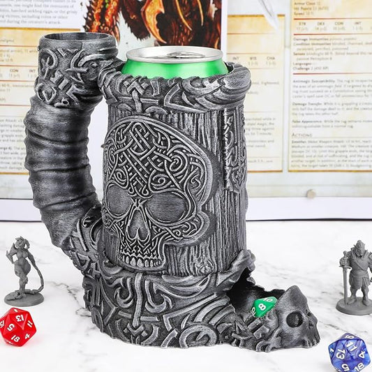 AUSPDICE Hand-Painted Skull Dice Tower – DND Dice Rolling Tower, RPG Dice Storage, Gothic Dice Cup, Pen Holder, Drink Stand – Perfect for Dungeons & Dragons Tabletop Games (RF286B Skull Cup Silver)