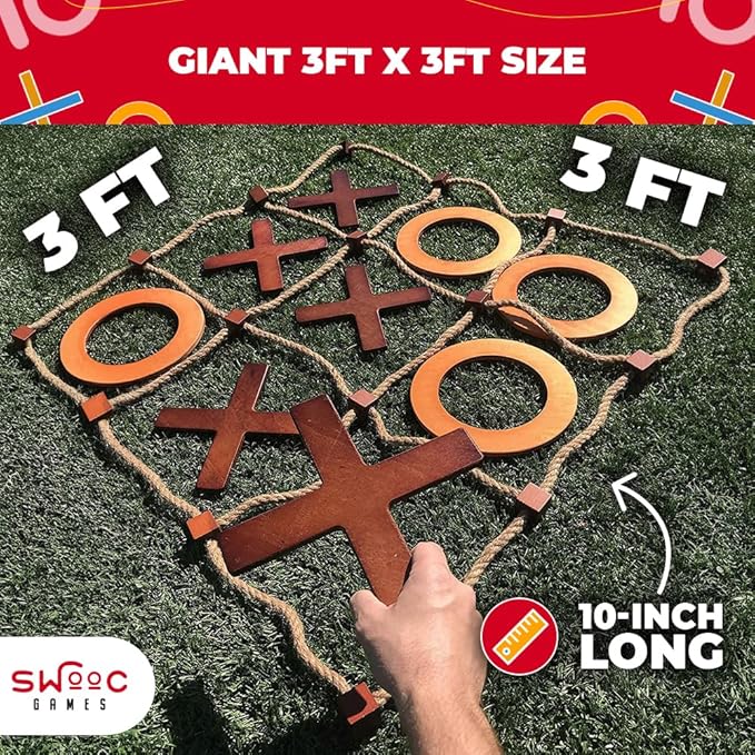 SWOOC Games - Giant Tic Tac Toe Game Outdoor (All Weather) | 3ft x 3ft | Instant Setup, No Assembly | Giant Outdoor Games for Adults and Family | Outside Toys | Large Lawn & Backyard Fun | Yard Game