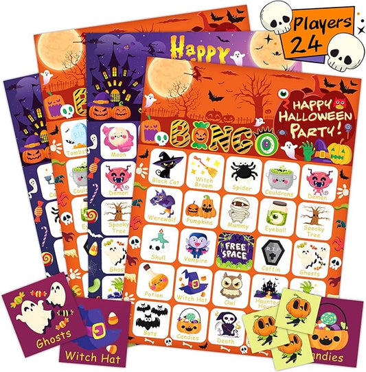 Halloween Bingo Game 24 Players Halloween Bingo Cards, Halloween Party Games for Kids Adults Family Activity, Halloween Party Supplies Kids Bingo
