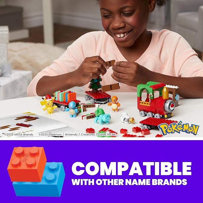 MEGA Pokemon Action Figure Building Toys, Holiday Train with 373 Pieces, 4 Poseable Characters, Toy Idea for Kids