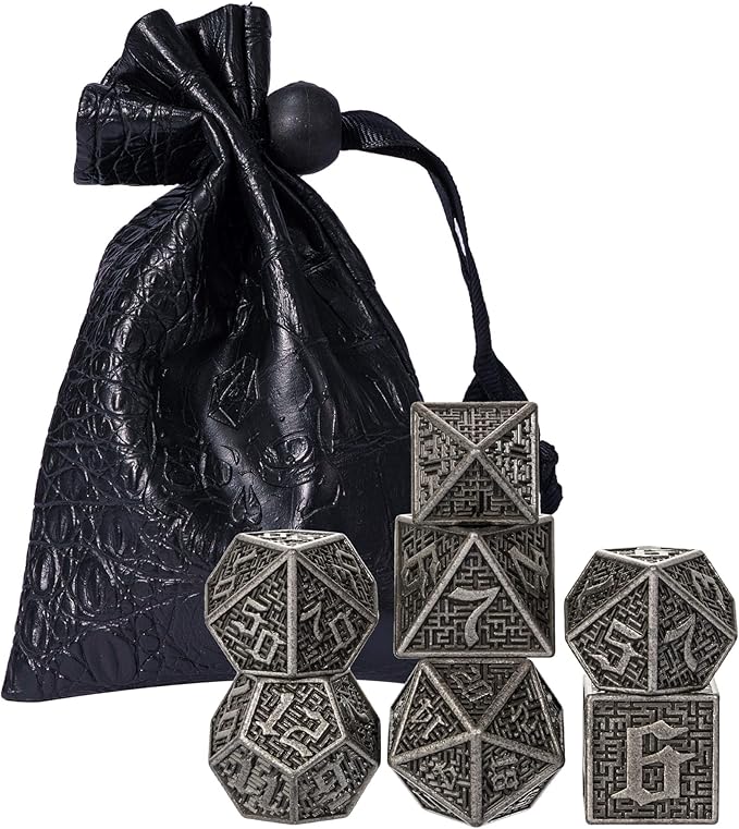 UDIXI Metal Dice DND Dice Set 7PCS Maze Carved D&D Polyhedral Dice for Dungeons and Dragons Role Playing Games and Other Tabletop Dice Games