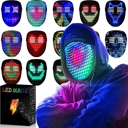 MEGOO Led Mask with Gesture Sensing Transforming,Light Up Luminous Digital Glow Mask for Halloween Rave Dj Party Masquerade