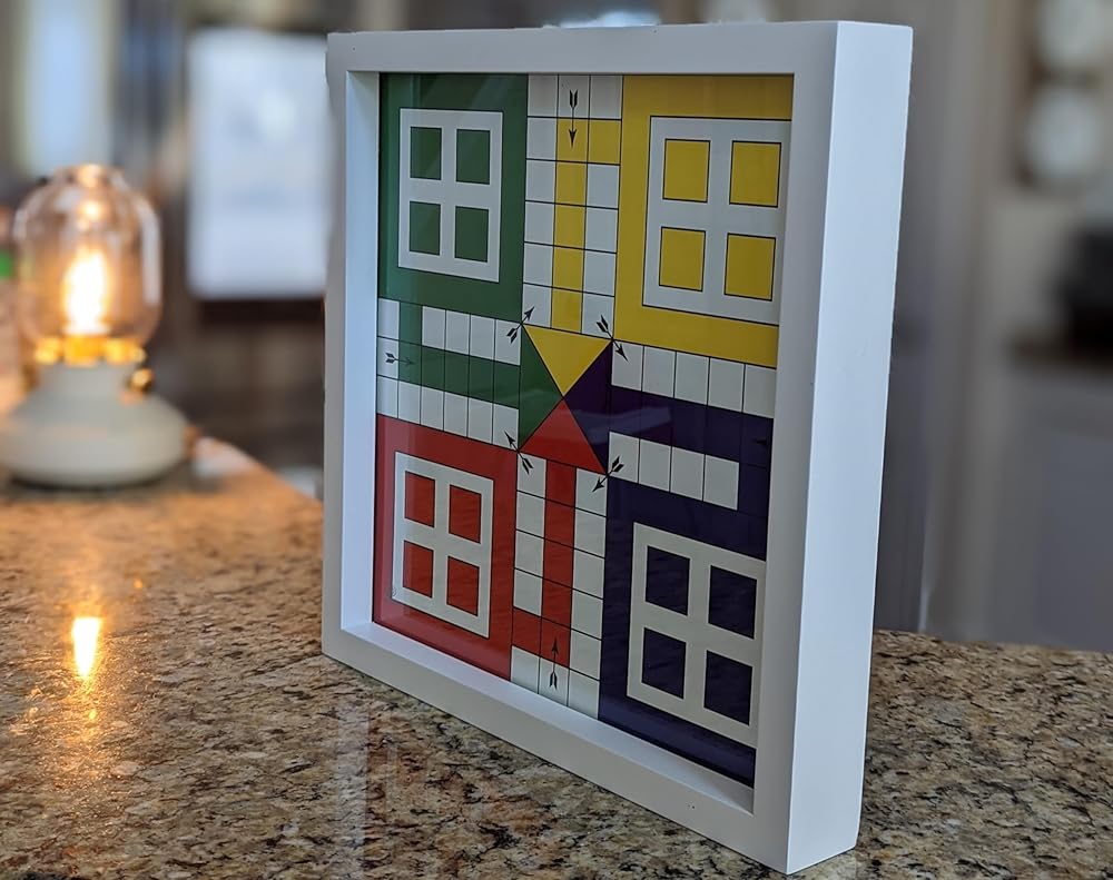 Ludo Board Game with Glass Top17inch x 17inch, Ludo Board Game with 16 Tokens and 2 Dice, Board Game for Family Adults Christmas Thanksgiving Birthday Party Supplies Rustic Vintage Home Decor Gifts