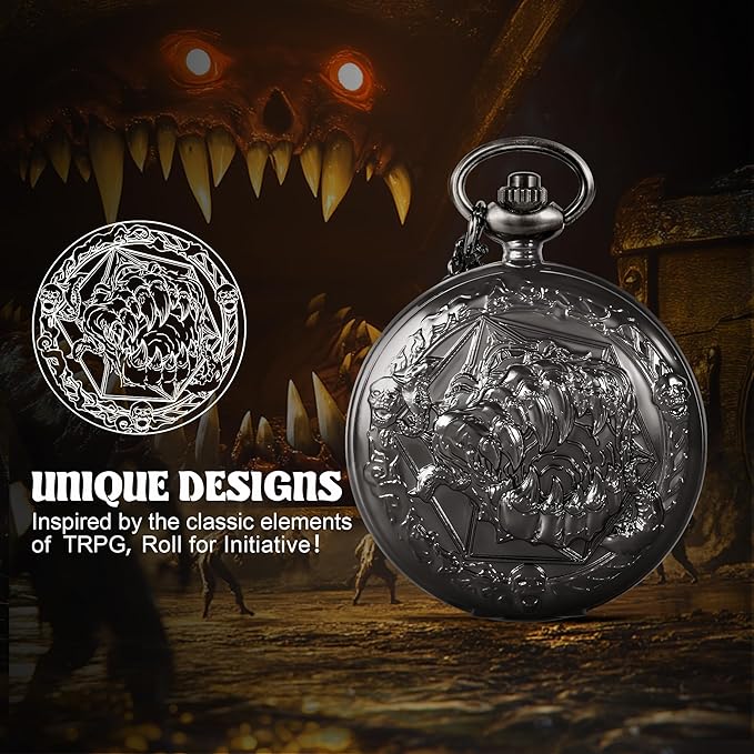 D&D Dice Set,7PCS Metal Dice Set for Dungeons and Dragons,Mini Dice Sets with Pocket Watch Case,Role Playing Board Games Accessories (Monster, Black)