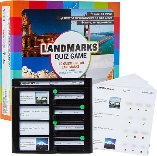 Quiz Device Game - Landmarks Trivia Quiz Game - 25 Cards - 200 Questions - Educational & Fun - Ideal Travel Games for Kids - Family Quiz Games - Portable Pack - Age 6+