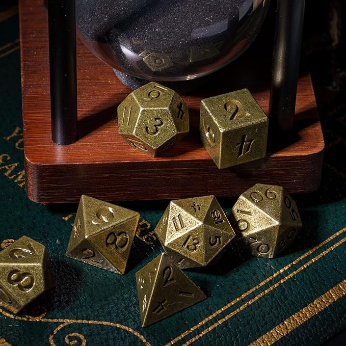 UDIXI 12mm Mini DND Dice Metal Dice Set D&D, 7-Die Polyhedral Dice Set for Dungeons and Dragons Role Playing Game (Bronze)