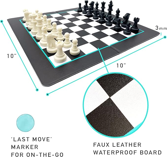 Madeful Travel Chess Set - 10x10 Inch Mini Chess Set with Staunton Pieces and Canvas Travel Bag - Strategy Board Game - Magnetic Chess Set for Kids - Travel Games