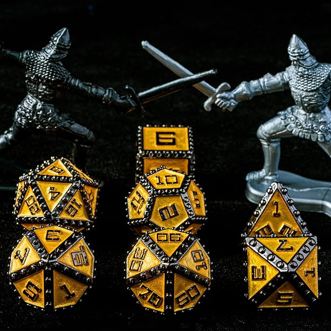 UDIXI Metal Dice Set D&D, Rivet Metal DND Dice Set for Dungeons and Dragons Role Playing Games (Black Nickel Golden)