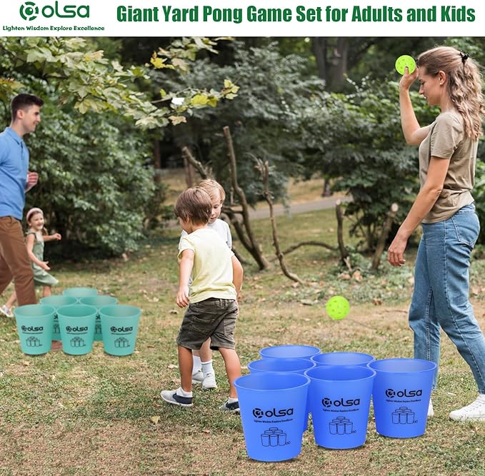 Olsa Giant Yard Pong Outdoor Games, Toss Games for Beach, Camping, Lawn and Backyard, Adults and Family (Green & Blue Glow in Dark)