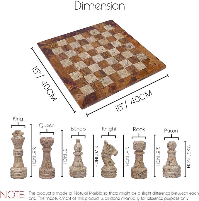 15 Inch Luxury Chess Set Classic Chess Boards for Adults with Handcrafted Stone Board & Marble Chess Pieces Ideal for Home Decor (Red & Coral)