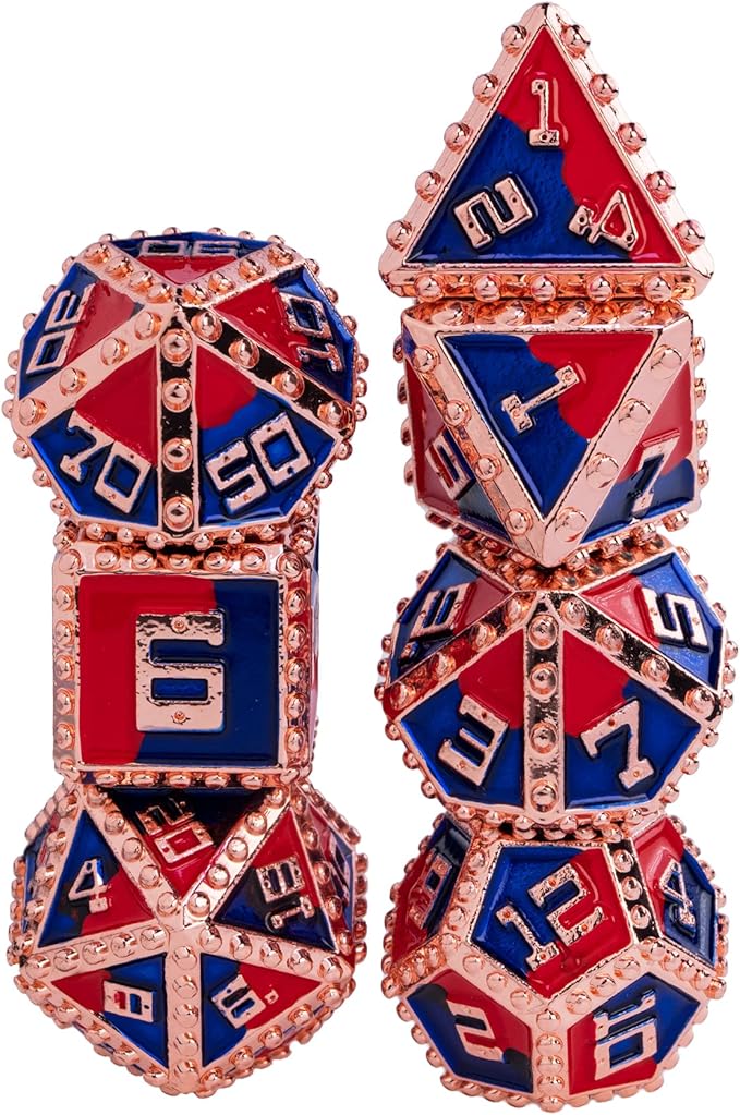 UDIXIUDIXI Metal Dice Set D&D, Metal DND Dice Set Rivet for Dungeons and Dragons Role Playing Games (Red Copper-Red Blue)