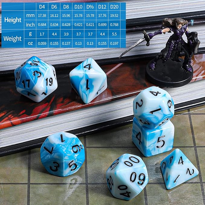CiaraQ DND Polyhedral Dice Set with a Black Dice Bag for D&D RPG MTG Role Playing Table Games