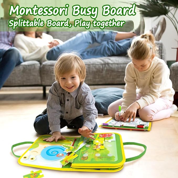 Busy Book for Toddlers 1-3, Farm Toddler Busy Board Montessori Toys for 1 2 3 4 Year Old, Sensory Board Preschool Learning Toys Quiet Books Birthday Gifts for Girls Boys, Travel Toys for Airplane Car