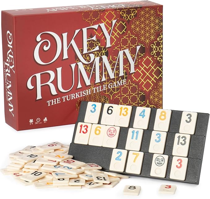 Deluxe Rummy Tiles Game, Rummy Cube Family Board Game - Try Traditional Turkish Rules, or Play The Classic Way - Includes 104 Tiles, 2 False Jokers, 4 Tile Holders, 1 Die, Instructions