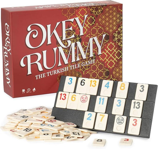 Deluxe Rummy Tiles Game, Rummy Cube Family Board Game - Try Traditional Turkish Rules, or Play The Classic Way - Includes 104 Tiles, 2 False Jokers, 4 Tile Holders, 1 Die, Instructions